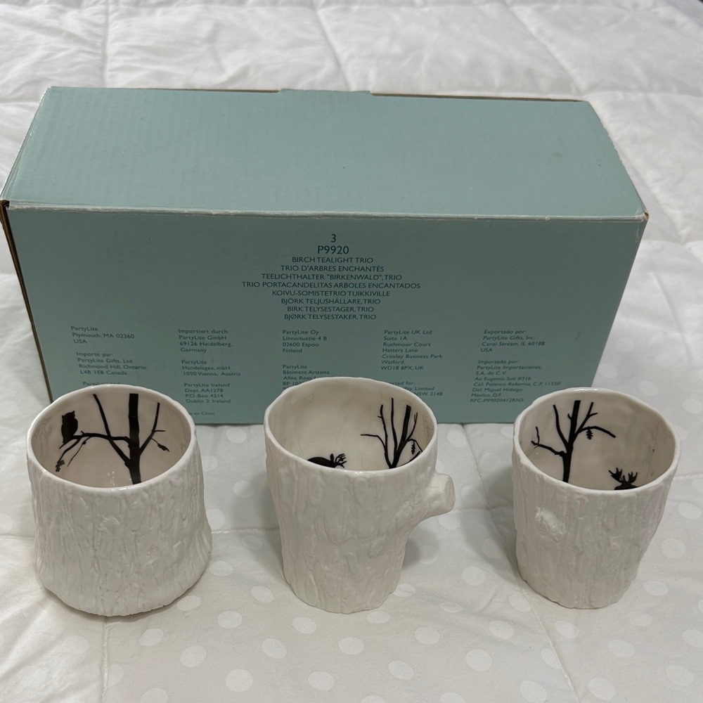 PartyLite White and Black Nature-Inspired votive  Trio new in box